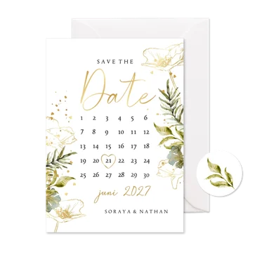 Botanische save the date kaart kalender watercolour goud